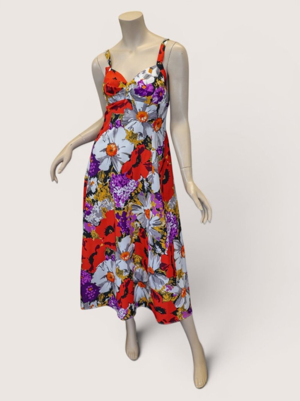 Vintage 1970s Floral Sundress * Bold Poppy Print Midi Dress * Open Back